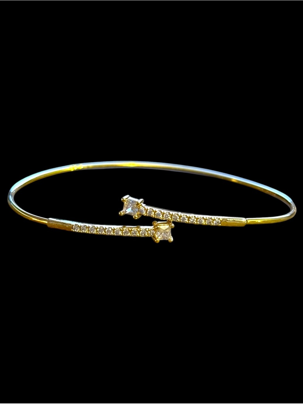 Dainty gold tone pave bypass cuff bangle bracelet